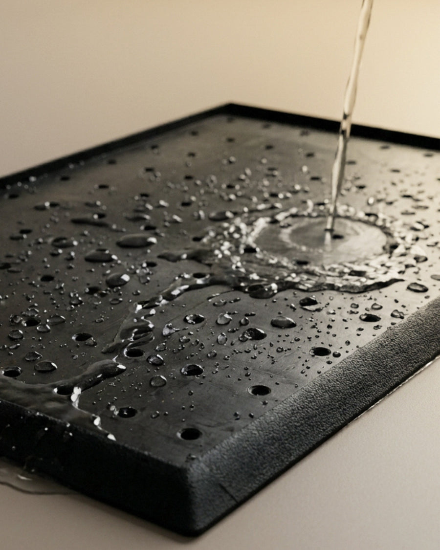 Rectangular coir refill insert placed into rubber doormat base