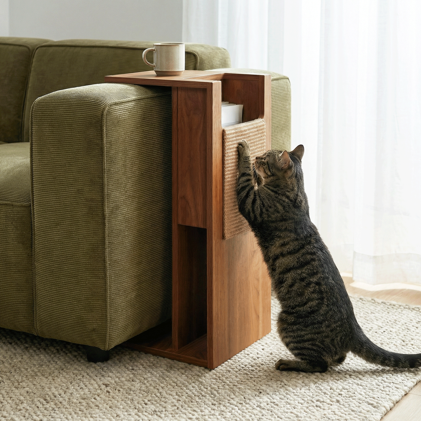 Modern nesting side table with replaceable sisal cat scratcher