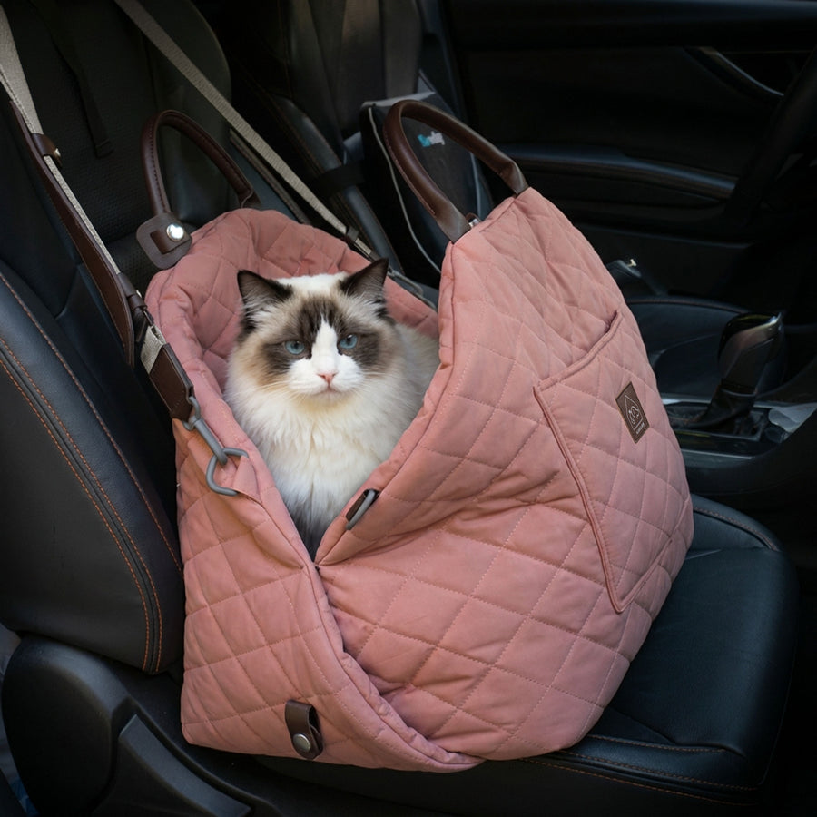 Compact quilted pet travel bed for small dogs or cats