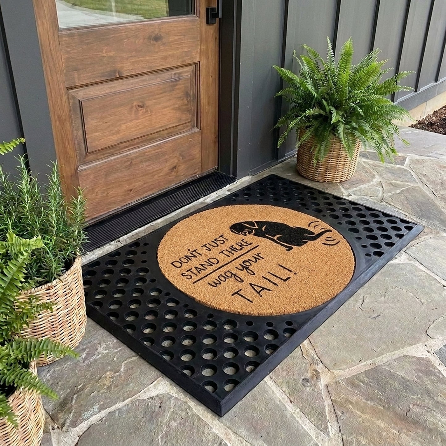 wag your tail round doormat set